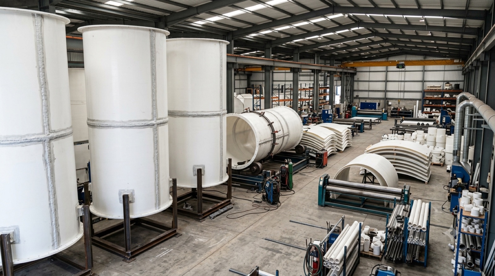 PP scrubber tower shells under fabrication at Jinhaofeng