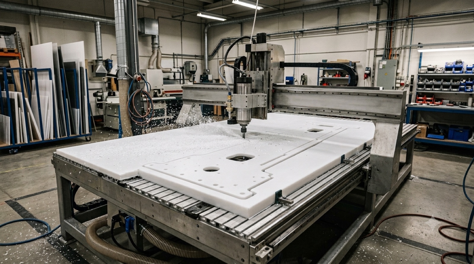 CNC cutting thick PP sheet for tower parts