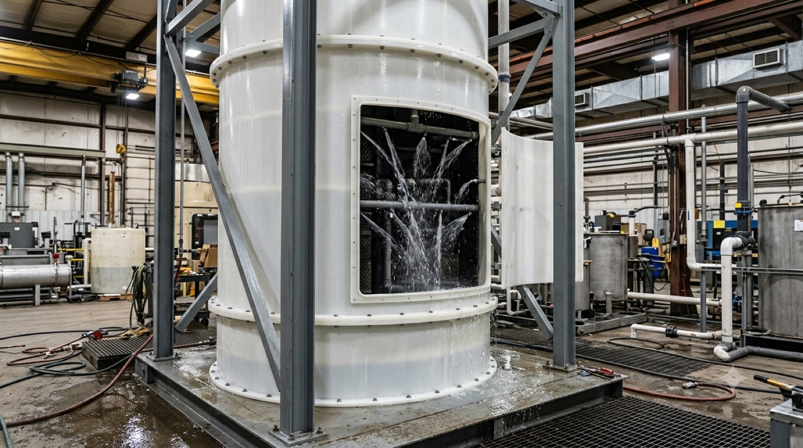 Water leak test of a PP scrubber tower